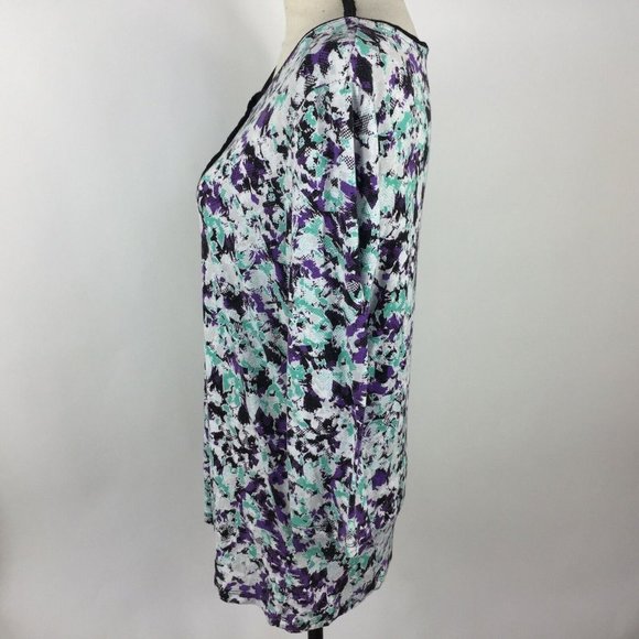 Laura Ashley Knit Top Women Large Stretch 1/4 snap 3/4 Sleeve Multi-color - Picture 3 of 8